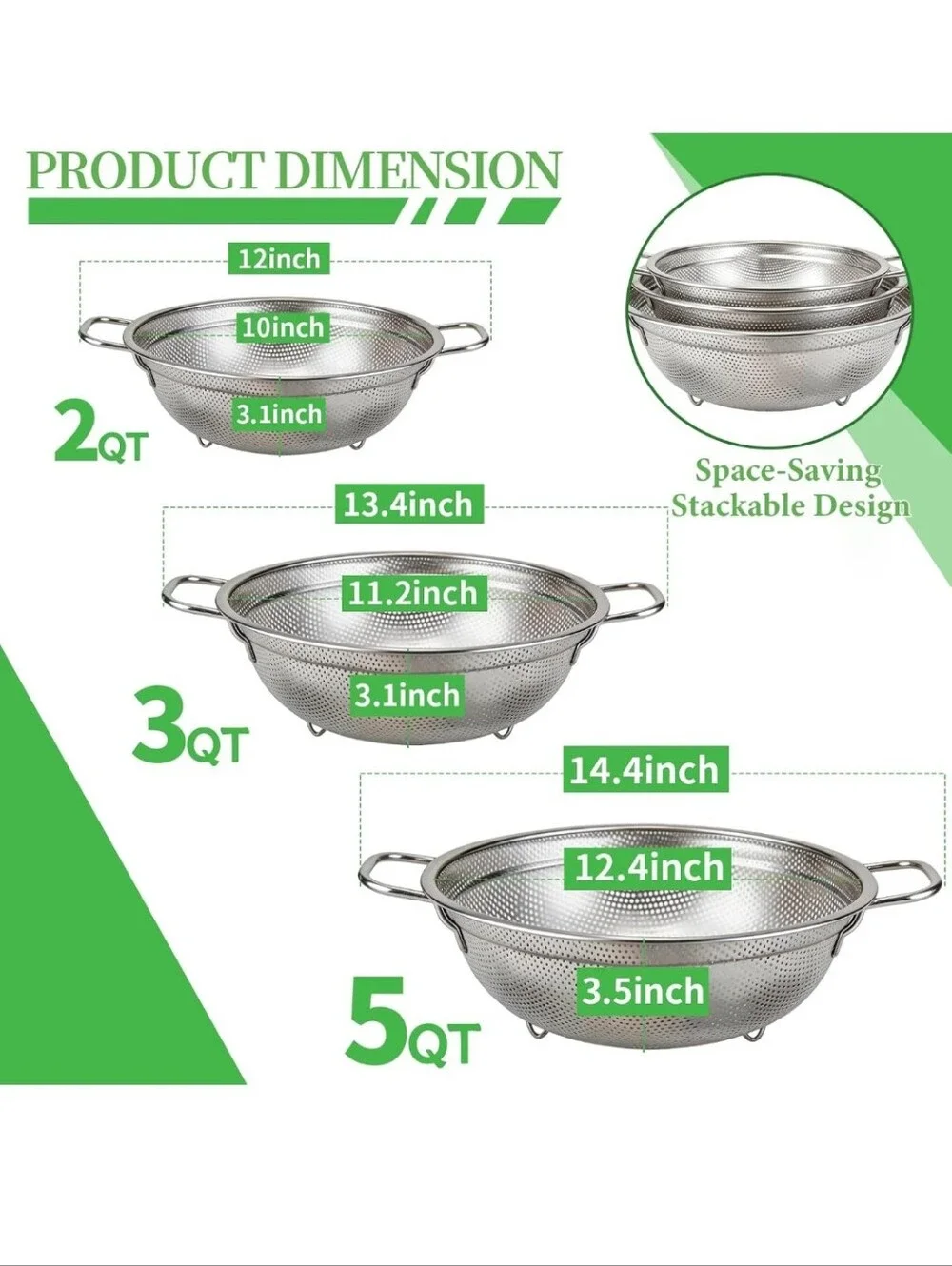Stainless Steel Mesh Colander Set - 3-Pack (brand new)